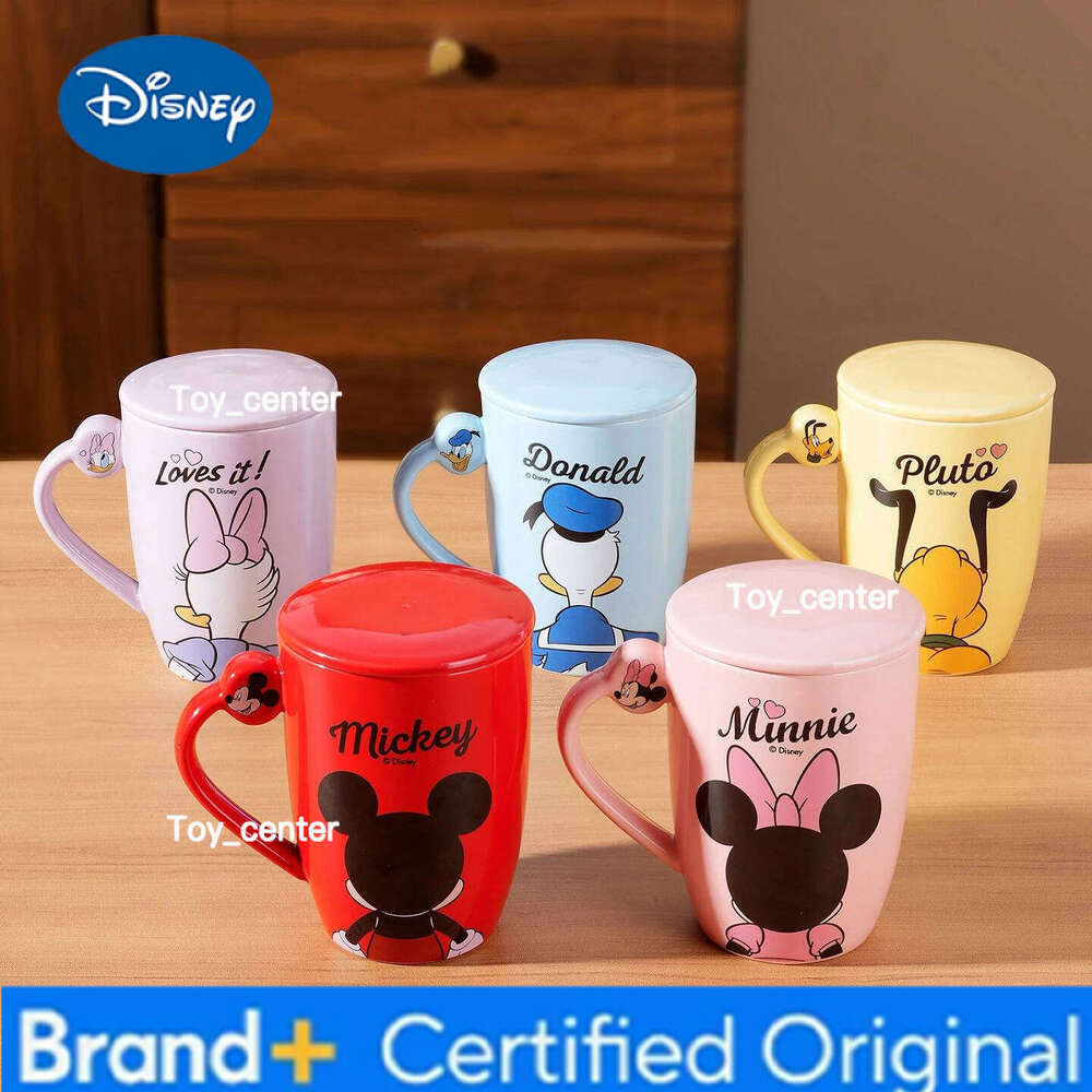 Disney Mickey Mouse Mugs with Lid Female Office Couple Ceramic Coffee Cup Home Large Capacity Water Cups H260205
