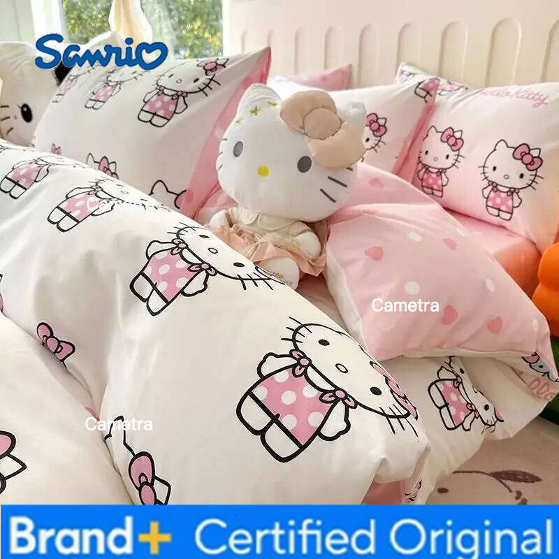 Sanrio Genuine Hello Kitty 100% Cotton Four-piece Children's KT Three-piece Set Quilt Cover Bed Sheet Pillowcase H2602051