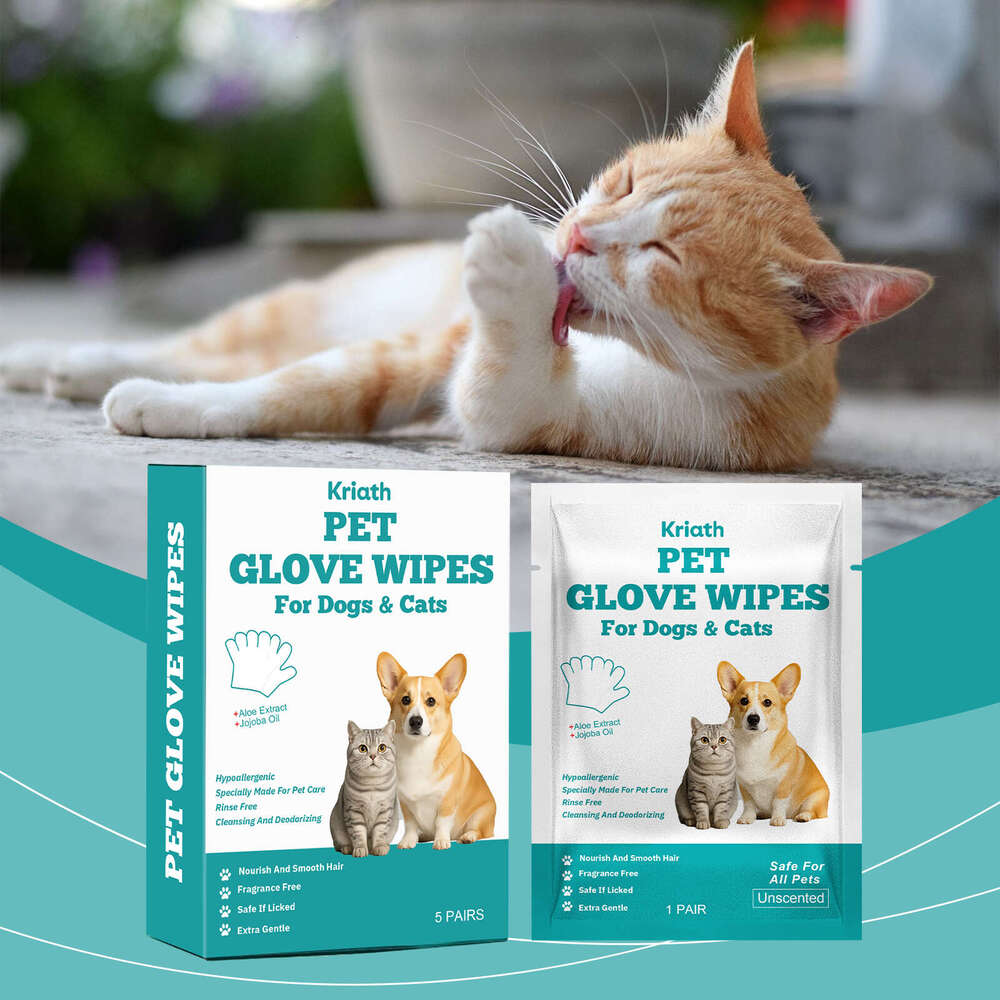 Kriath Pet Dog Cat No Bath Hair Skin Dirt Cleaning Care Gloves S260203