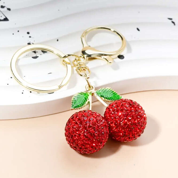 Hot-Selling Fashion Rhinestone Keychain Pendant Creative Fruit Alloy Cherry Bag Charm