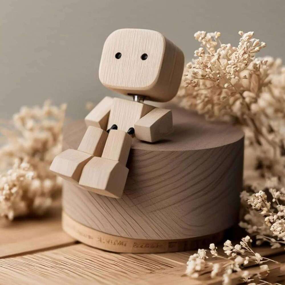 Shaking Wooden Figurine Man Tabletop Decor Creative Statue for Car Dashboard Study Shelf Display Desk Bedroom Living Room S260204