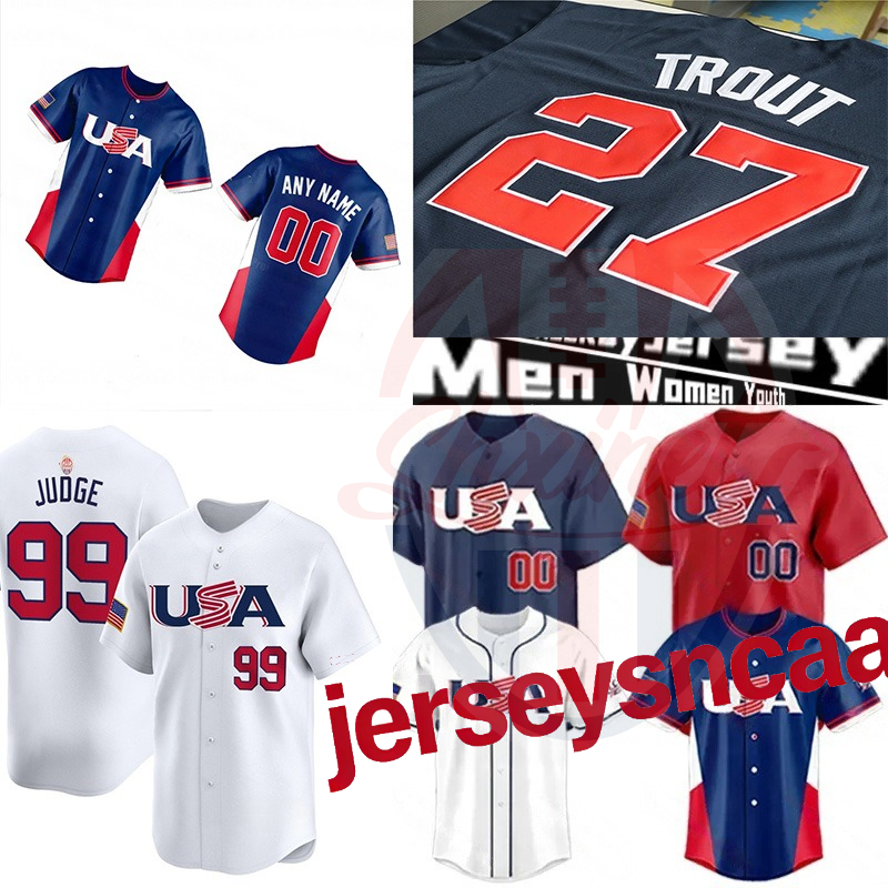 Judge 12 J.T. Realmuto Aaron Judge Team USA 2026 World Baseball Classic Jersey Pete Crow-Armstrong Paul Skenes Corbin Carroll Pete Alonso Cal Raleigh