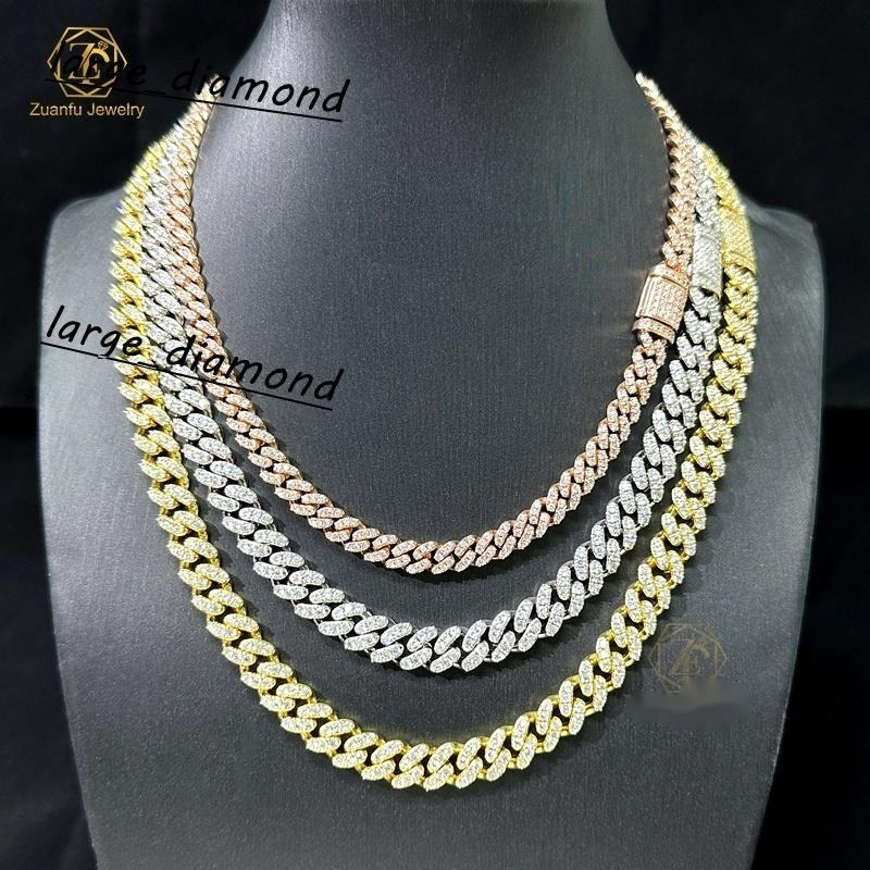 Pass Diamond Tester Real 925 Silver Small 6mm 8mm Wide Single Row Set Moissanite Diamond Bracelet Iced Out Cuban Link Chain