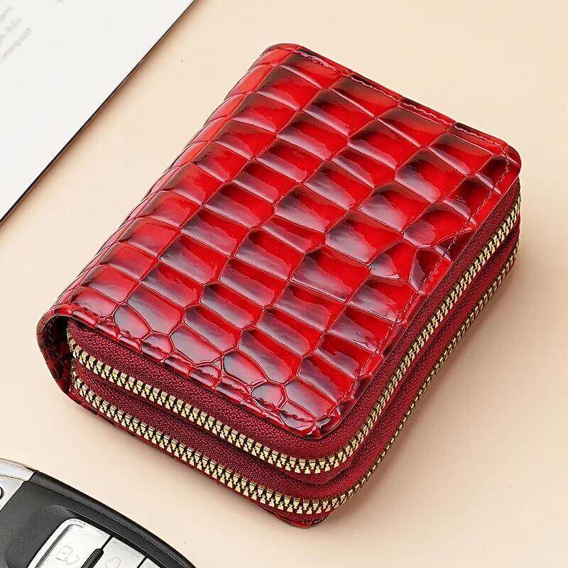 Women's Patent Leather Crocodile Pattern Accordion Holder - European Fashion Multi Card Slots Large Capacity Zip Coin Purse Z260205