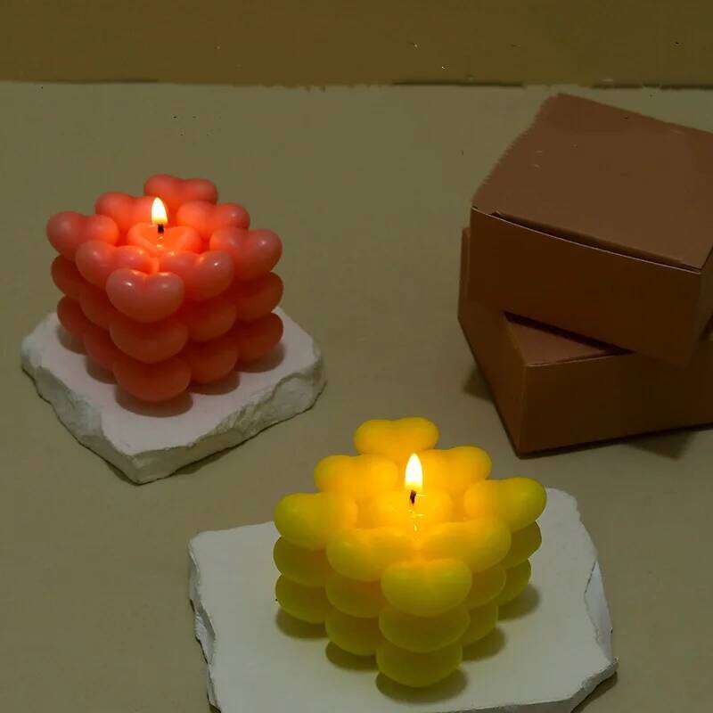 Heart-Shaped Aromatherapy Flame Cube Handmade Candle Valentine'S Day Wedding Proposal Indoor Decoration S260204 3d3