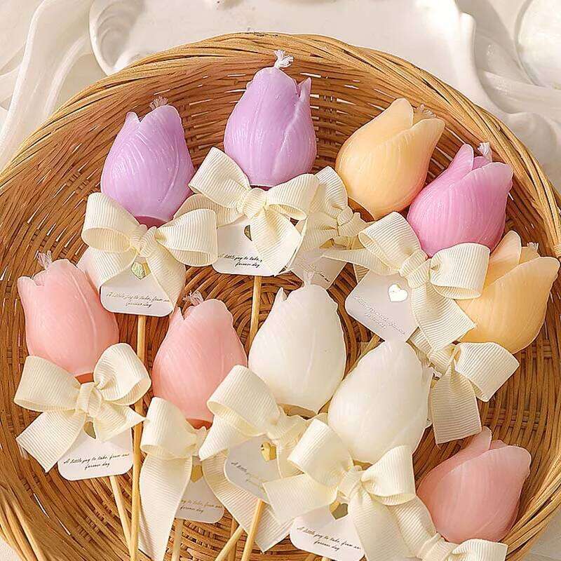 2PCS Realistic Tulip Bouquet Home Decor Floral Scented Aromatherapy Candle Set Gift for Her S260204