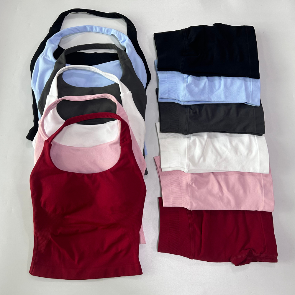 Designer Dfynes Yoga Shorts Set Women Seamless Halter Top Wider Straps Yoga Set Fitness Clothing Scrunch Bum Gym Tank Top Workout Vest Outfits Sportswear Tracksuit