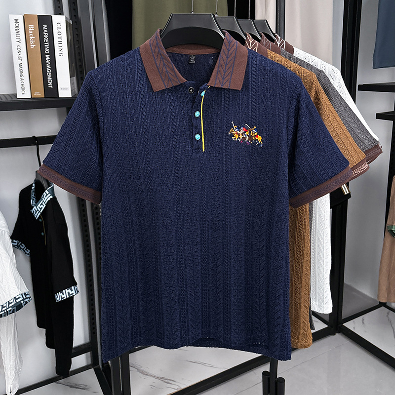 Free shipping 2026 Summer New Top Short Sleeve Knitted Shirt Embroidered Pattern for Middle aged and Young Men's Polo Shirt