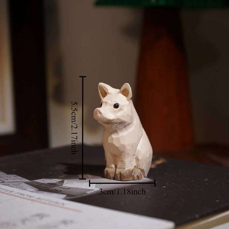 1 PC Seated Pig Hand Carved Wood Sculpture Swine Character Office Study Desk Decor Playful Animal Figurines Wooden Home Ornament S260204