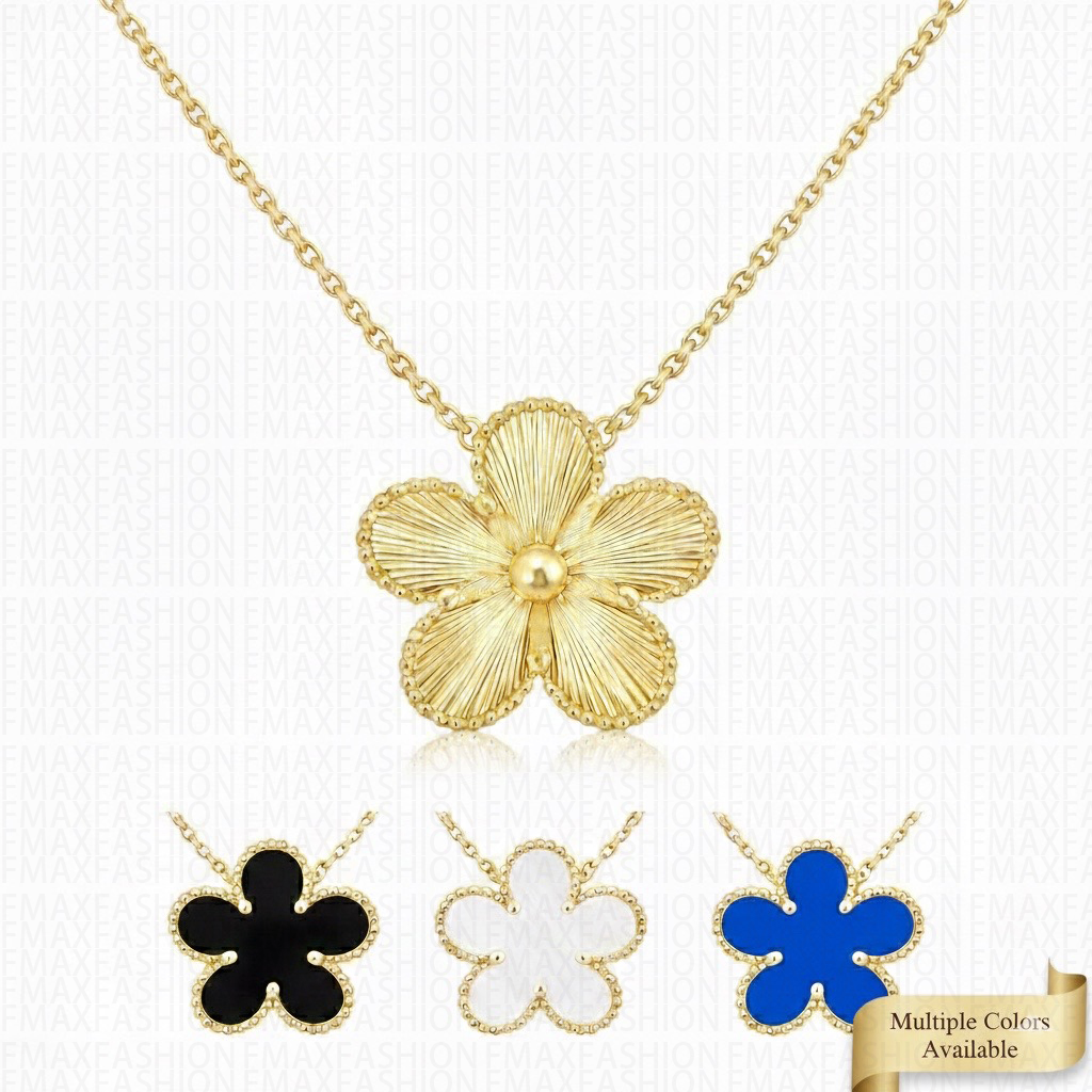 Luxury Flower Pendant Necklace 1 Motif 18K Gold Plated Clover Clavicle Chain for Women Mother of Pearl Onyx Shell Fashion Designer Jewelry Gift