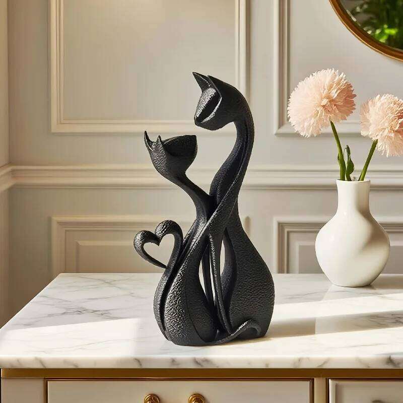 Creative Elegant Cat Sculpture Ornament - Cute Heart-Shaped Retro Style Home Decor, Perfect Gift for Housewarming & Decoration S260204