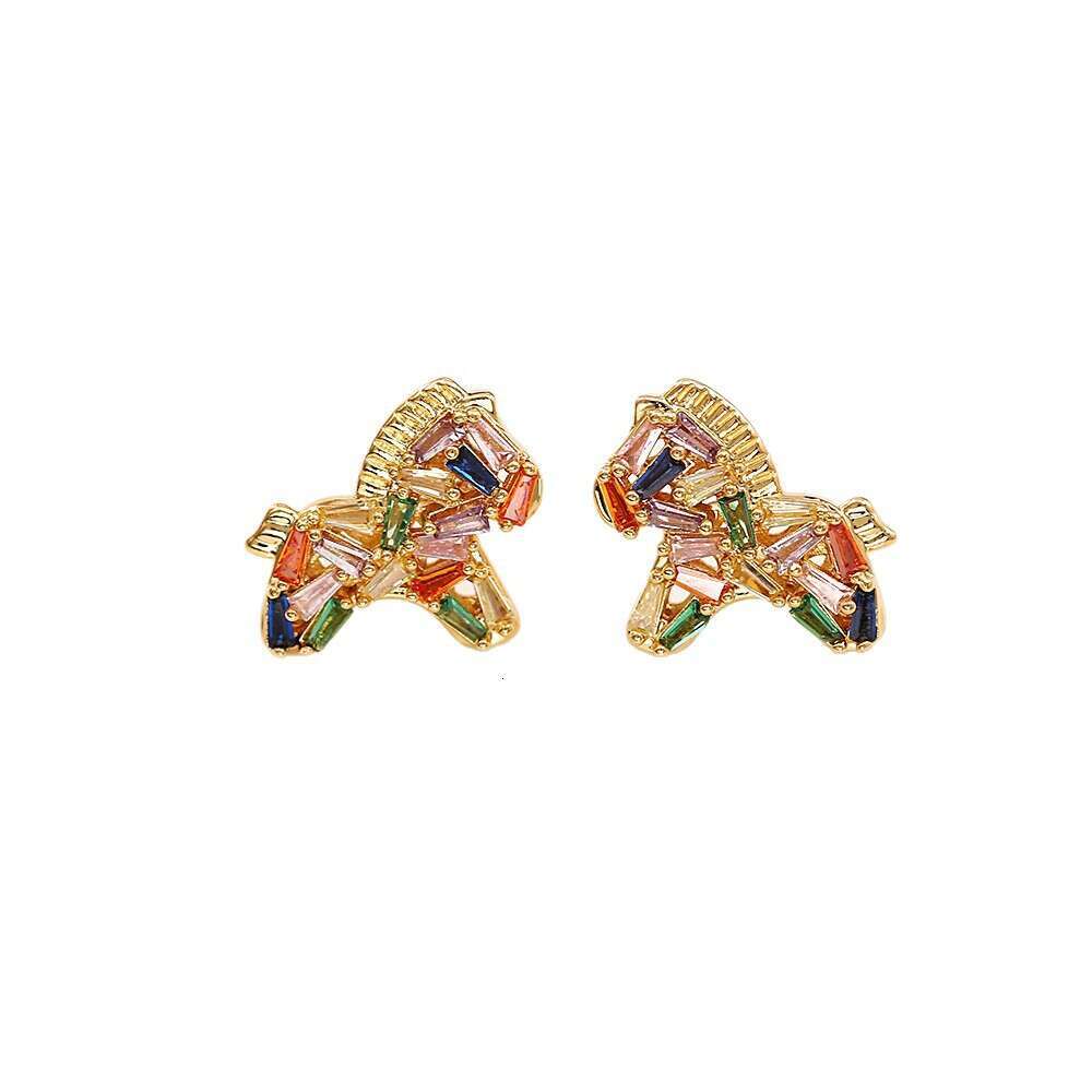 Hot-Selling Zodiac Little Horse Colorful Crystal 24K Plated High-End Fashion Exquisite Cute Internet Celebrity Style Earrings for Women - view 6