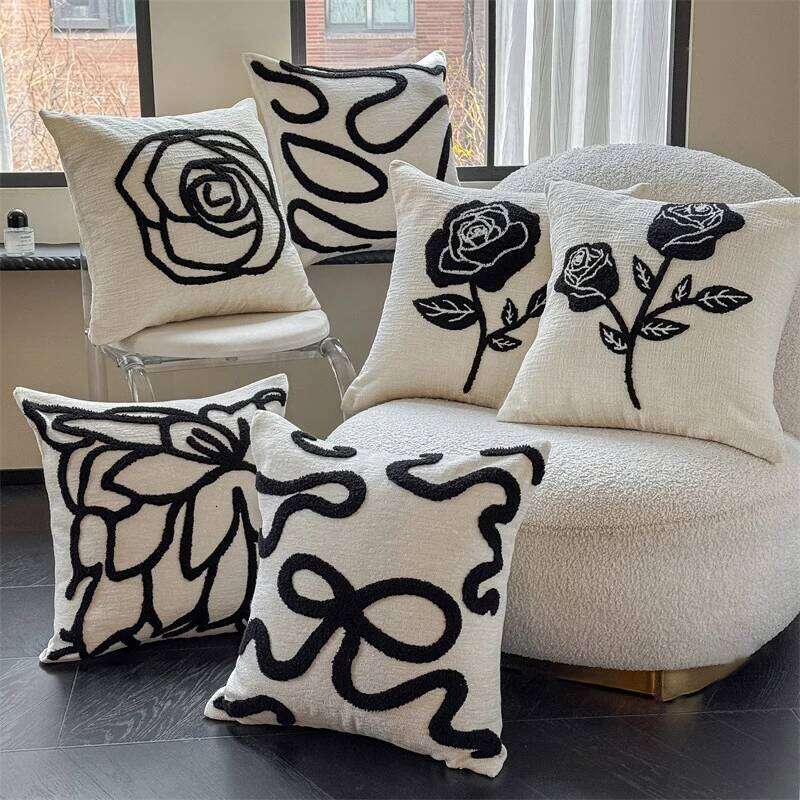 Pillow Case Rose Light Luxury Living Room Chenille Embroidered Sofa Pillow Decorative Cushion Backrest Pillow Cover Home Decor