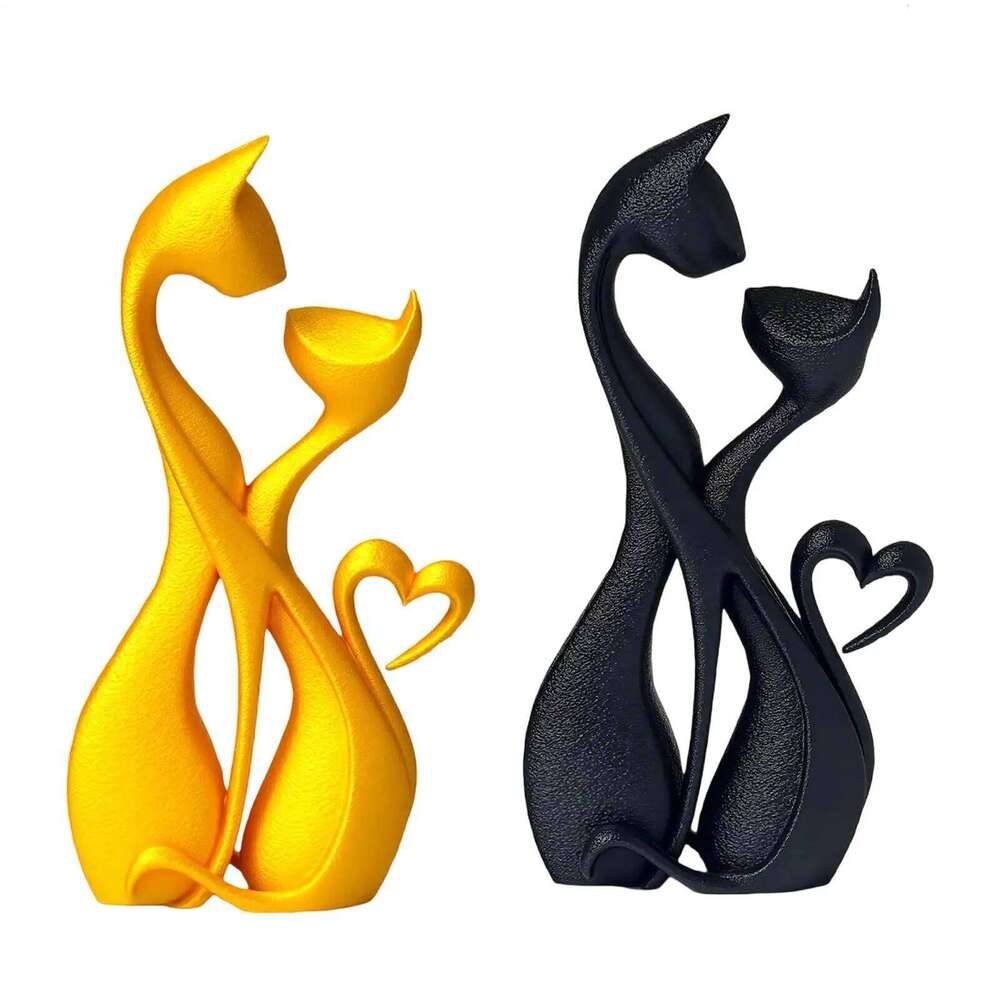 gold black Loving Kiss Dating Couple Cats Statue Retro Heart Elements Animal Room Decoration Cat Sculpture S260204