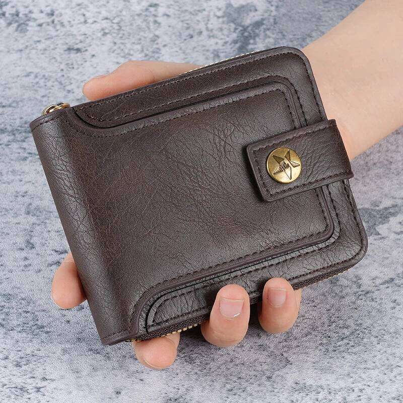 2025 New Retro Men's Horizontal Short Wallet - Zipper Multifunctional Card Buckle Coin Purse, Slim Cross-Border Style Z260205