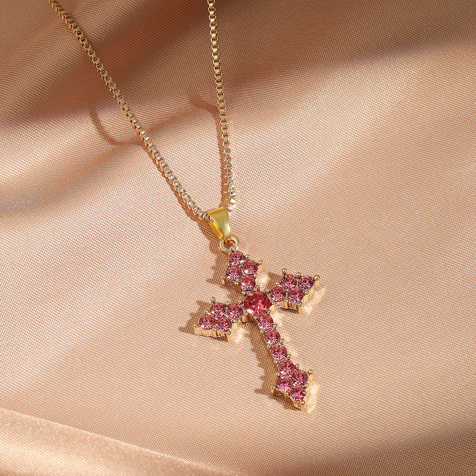 New European American Vintage Cross Necklace with Zircon Inlay, Popular on Instagram, for Men and Women - view 7