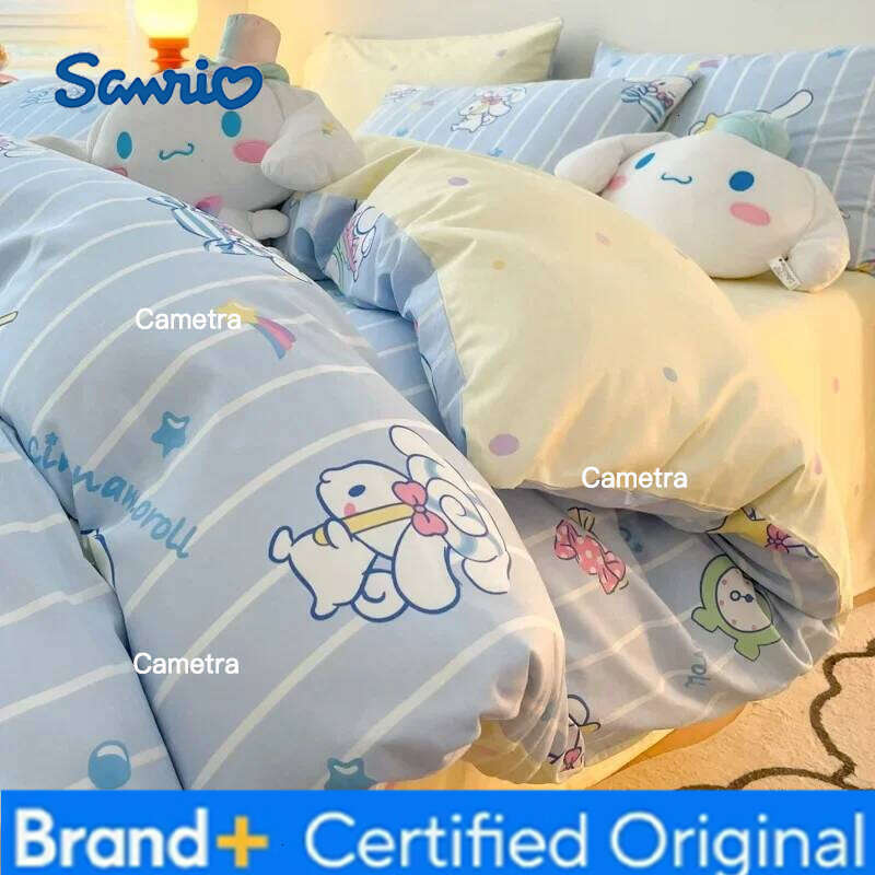 Sanrio 100% Cotton Bedding Set Cute Hello Kitty Kuromi Melody King Queen Pillowcase Bed Linens Girl Dorm Bedclothes Home Textile H260205