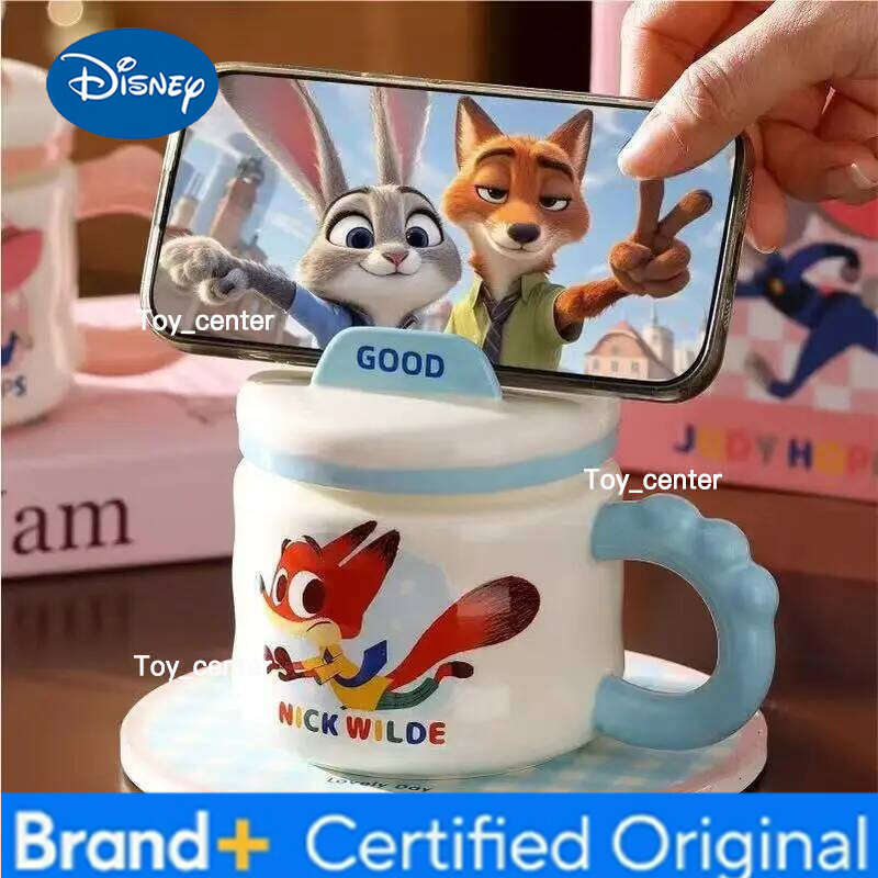 Disney Zootopia Cute Cartoon Ceramic Mug With Lid Judy Hopps Nick Wilde Phone Holder Coffee Tea Cup For Office Home Daily Use H2602051