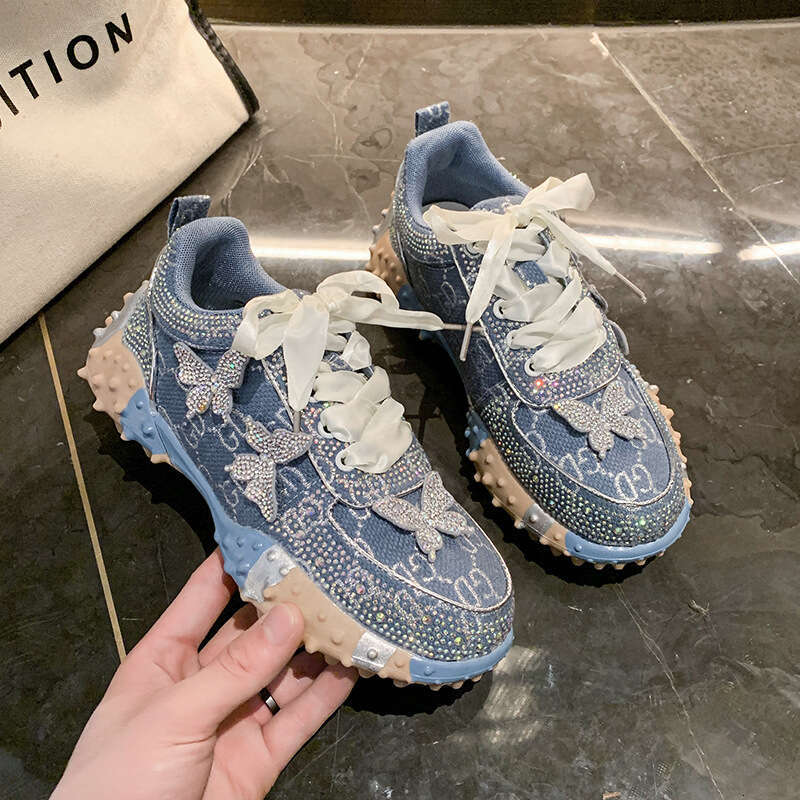 New Style Dad Sneakers Versatile Comfortable In Stock Casual for Women Four Seasons Full Diamond Durian Sole Export Single Shoes