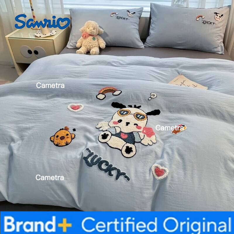 Sanrio Luxurious Touch Super Soft Water-Washed Cotton Towel Embroidered Duvet Cover Set with Pillowcases - Enhanced Comfort H260205
