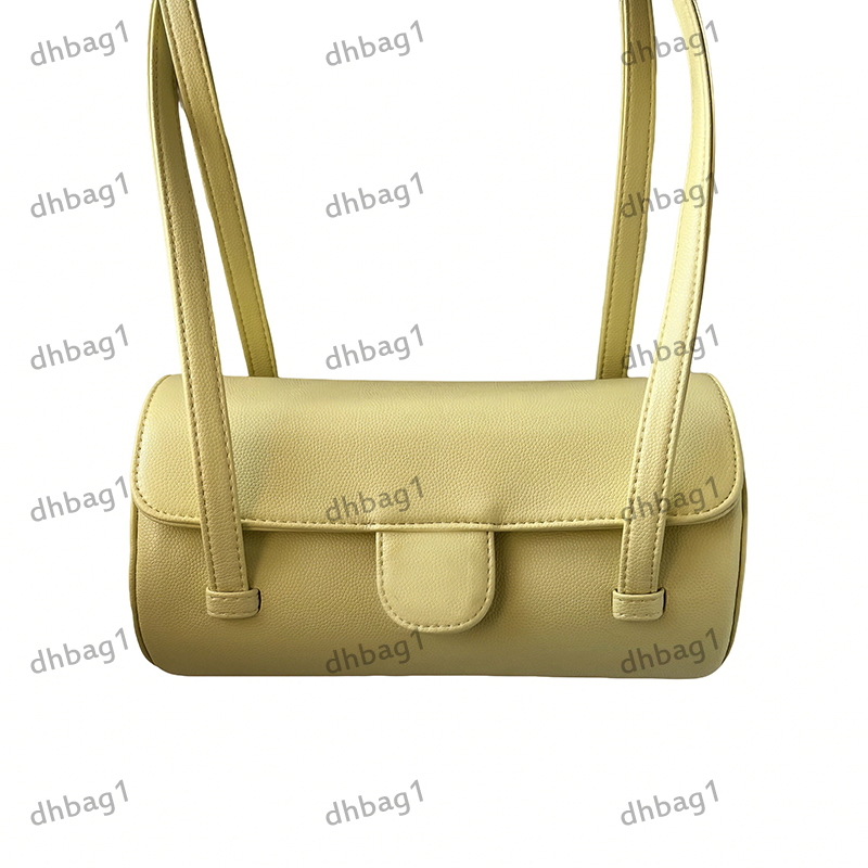 26p Bowling Underarm Bag Designer Lady Shoulder Bag Genuine Leather Solid Color Gold Classic Small Leather Belt Luxury Handbag Cylindrical Cosmetic Bags Purse 20cm