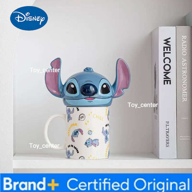 Disney Stitch 3D Cartoon Ceramic Mug with Lid Creative Household Office Girls and Boy Water Cups Birthday Gift for Friends H260205