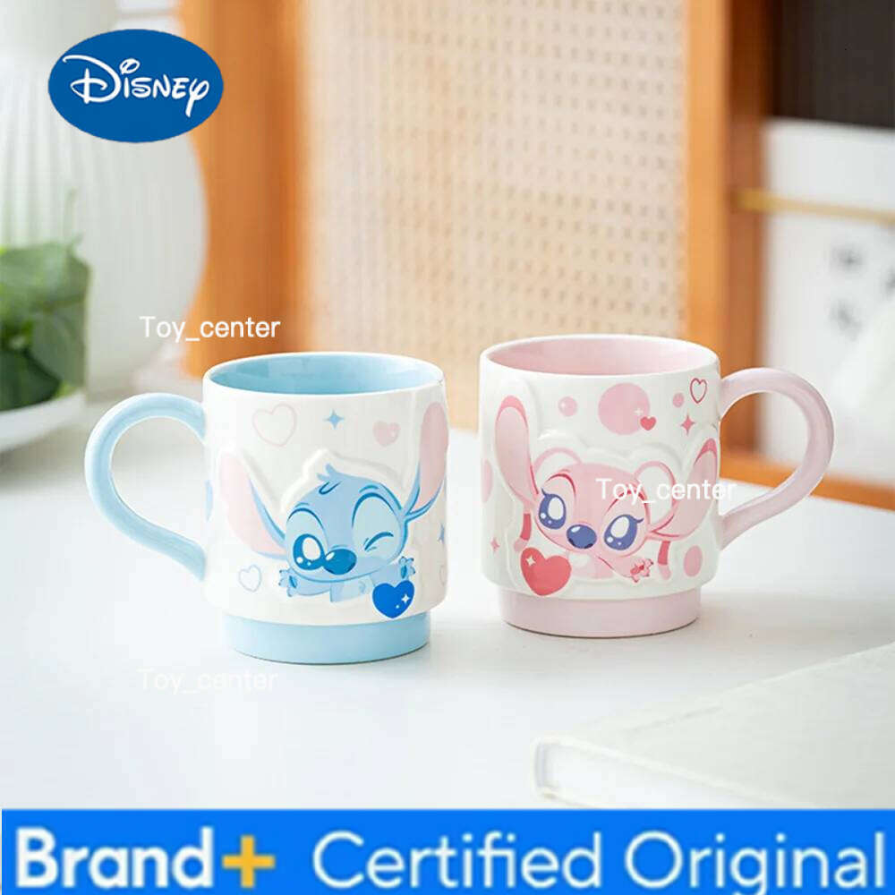 Disney Cute Stitch Ceramic Mugs Couple Sets Household Water Cups with Handgrip 300ML Casual Coffee Cup 2Pcs Porcelain Drinkware Gifts H260205