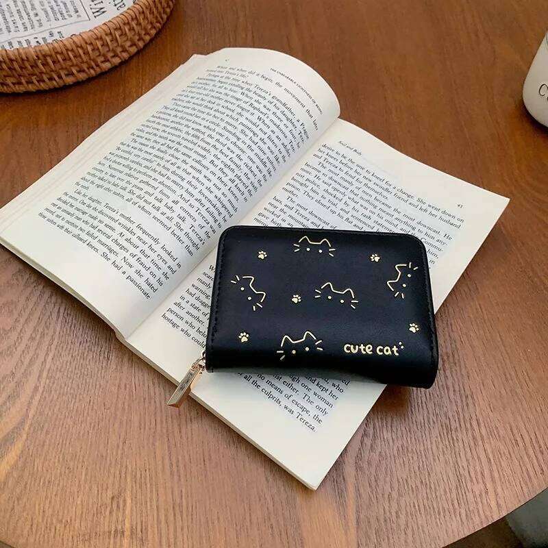 Cute Cat Short PU Wallet for Women Pu Leather Fold Multi Holder Purse Coin Bag Fashion Accessory Z260205