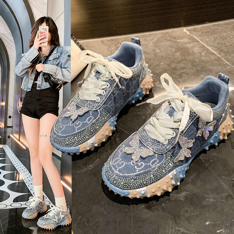 New Style Dad Sneakers Versatile Comfortable In Stock Casual for Women Four Seasons Full Diamond Durian Sole Export Single Shoes