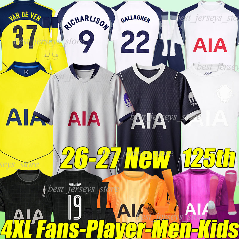 4XL 25/2026/27 tottenham 125th Soccer Jerseys RICHARLISON VAN DE VEN GALLAGHER ROMERO J.PALHINHA SOLANKE KUDUS KOLO MUANI TEL XAVI men kids kit socks set Football shirt