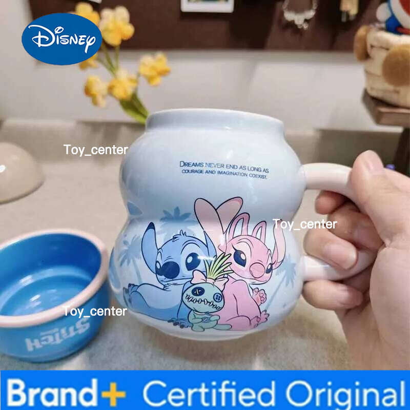 Disney Cute Anime Merchandise Stitch Gourd Home Couple With Lid Creative Water Cup Cartoon Ceramic Mug Gift H260205