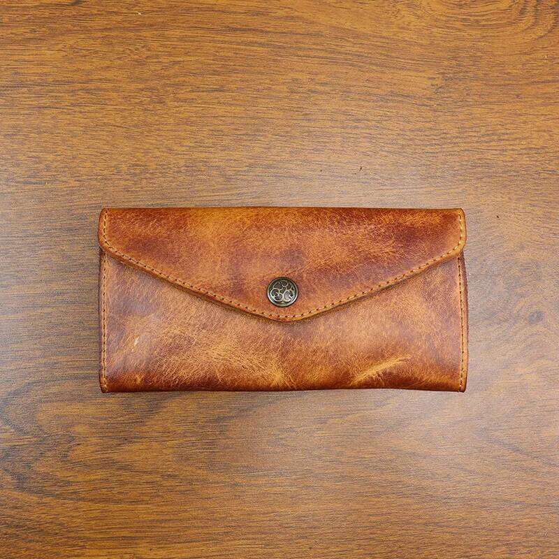Hand Distressed Vegetable Tanned Men's Long Wallet Large Capacity Clasp Closure Phone Clutch Bag for Women 100% Leather Z260205