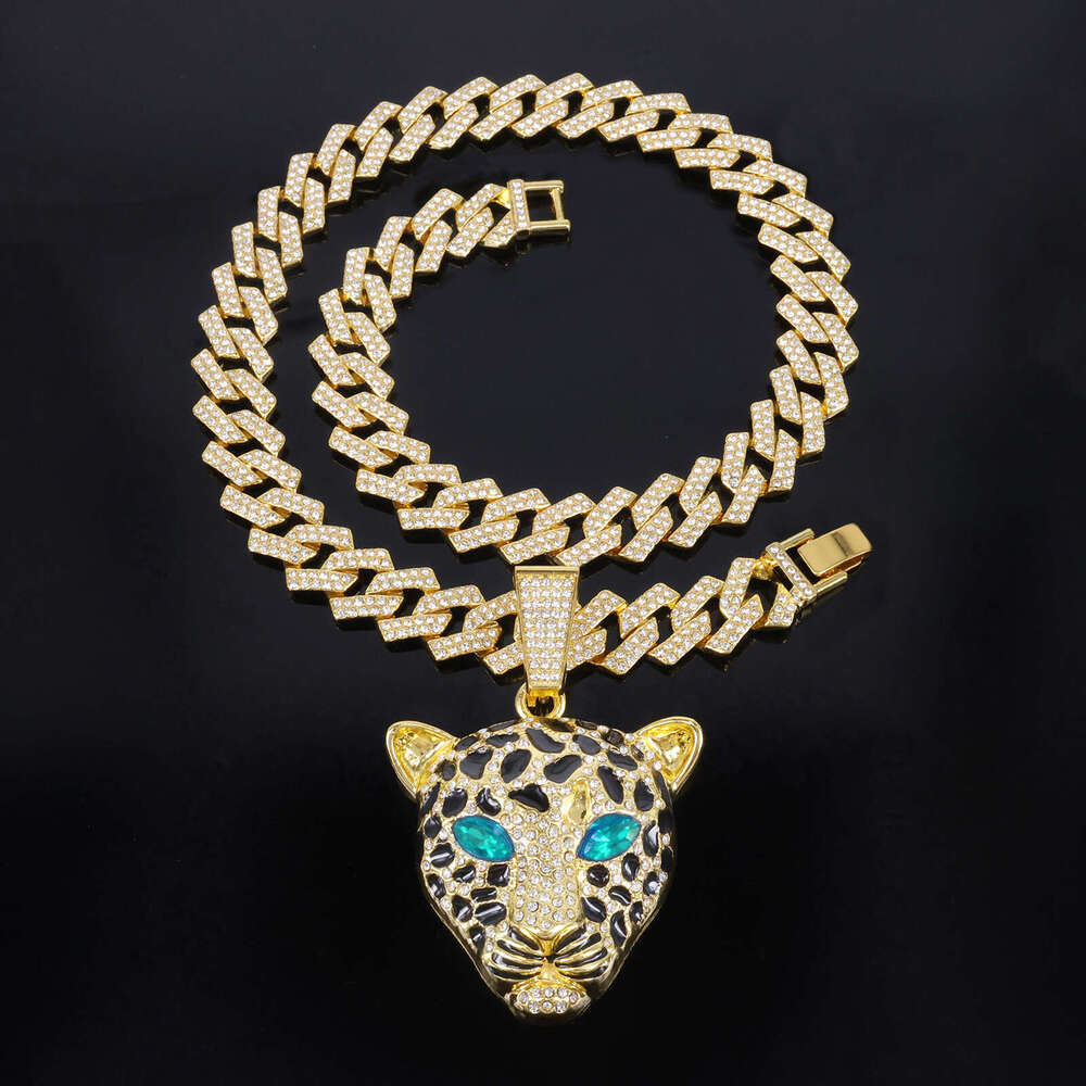 Exaggerated Domineering European and American Style Diamond-Encrusted Leopard Head Pendant HIPHOP Jewelry Trendy Men's Punk Cool Hip-Hop Cuban Ch