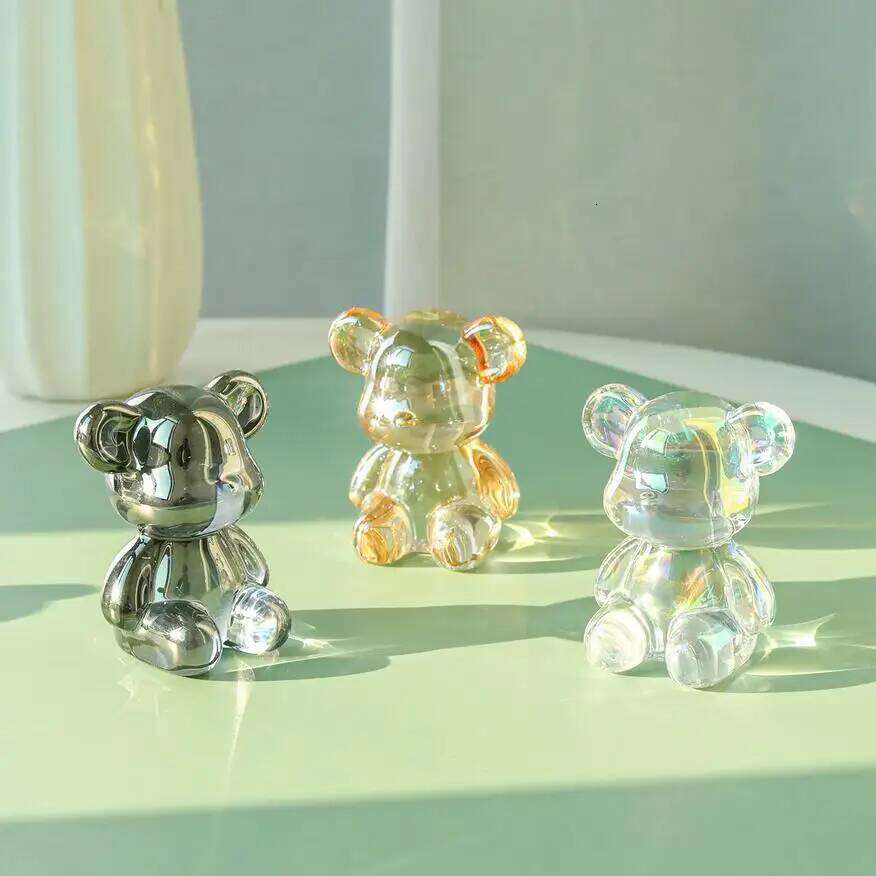 Color Crystal Cute Bear Figurines Collectible Paperweight Art Glass Animal Ornament Table Home Decor Gift For Woman S260204