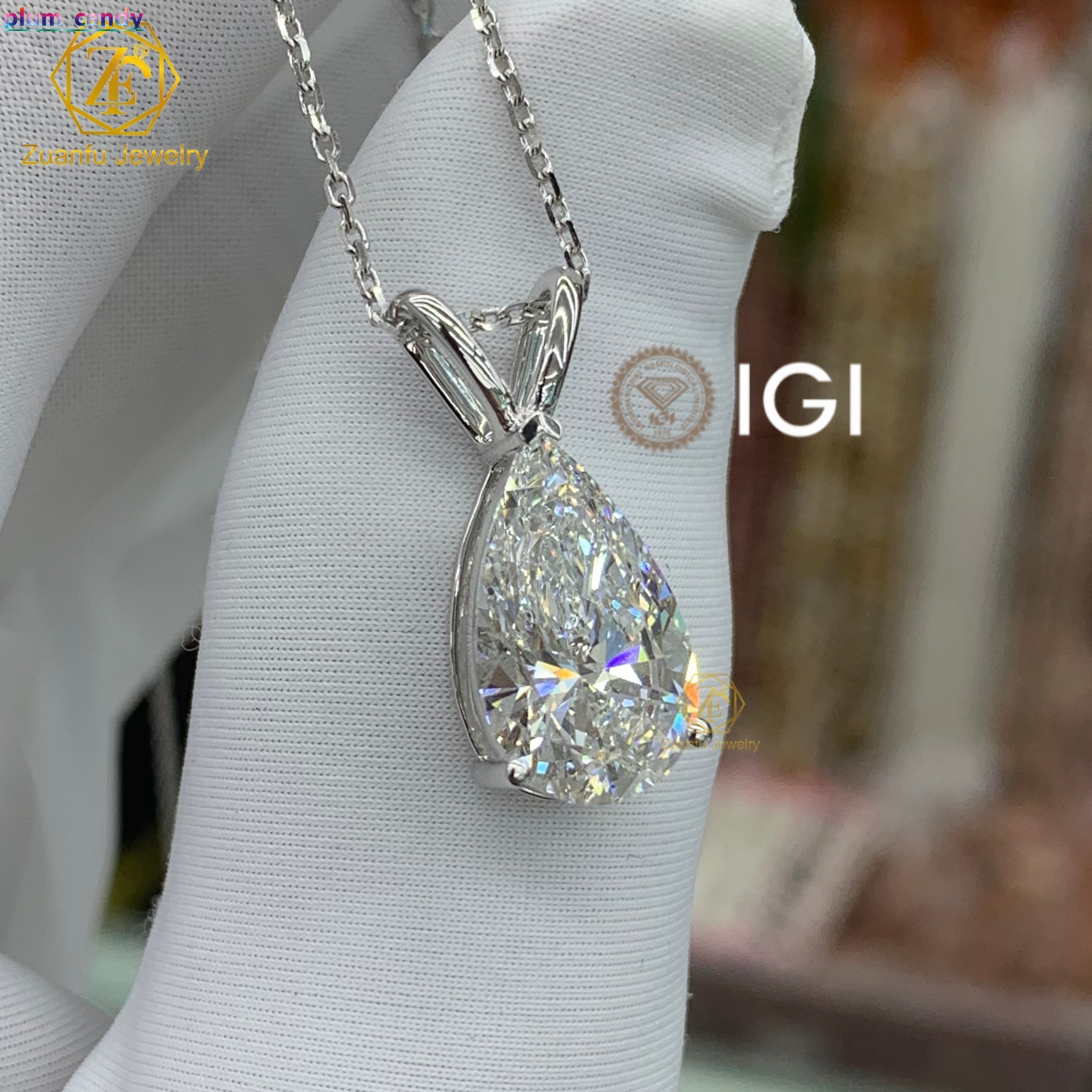 2 ct Lab Grown Diamond Pendant Necklace Real White 18k Gold Chain Pear Cut D VS1 IGI Diamond Pendant Charm Necklace