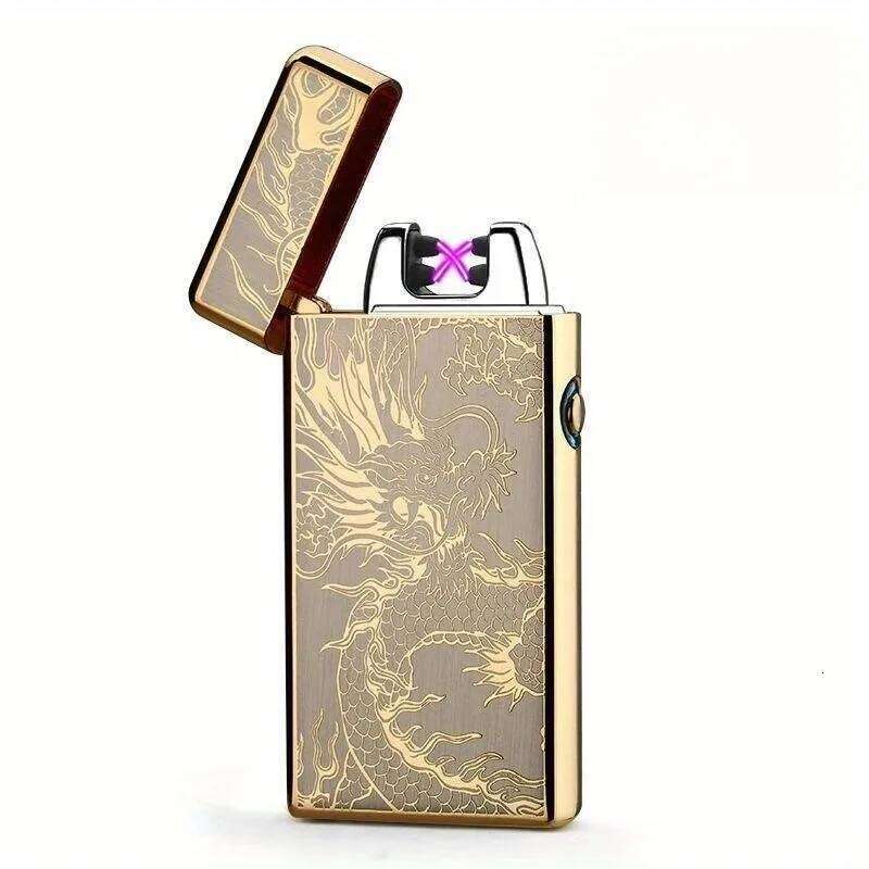 Double Arc Metal Lighter USB Rechargeable Outdoor Windproof Smoking Accessories High Power Flameless Lighters for Friend Gifts S260207