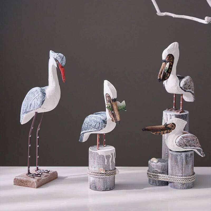 Wooden Seagull Nautical Beach Figurine Ornaments Mediterranean Style Handicrafts Decoration for Bedroom Living Room Garden S260204