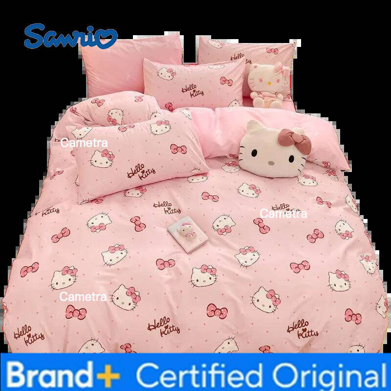 Sanrio New Anime H-Hello Kitty Bedding Cute Pink Bow Cat Duvet Cover Set For Kid Girl Bed Decor Full Twin Single Size Gifts H260205