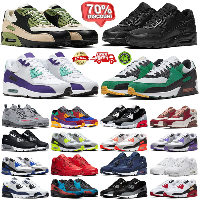 Designer Men 90 Running Sports Shoes Triple White Black Red 90s Wolf Grey Polka Dot Total Orange Laser Blue Runner Hyper Grape Royal Women Trainer Sneakers