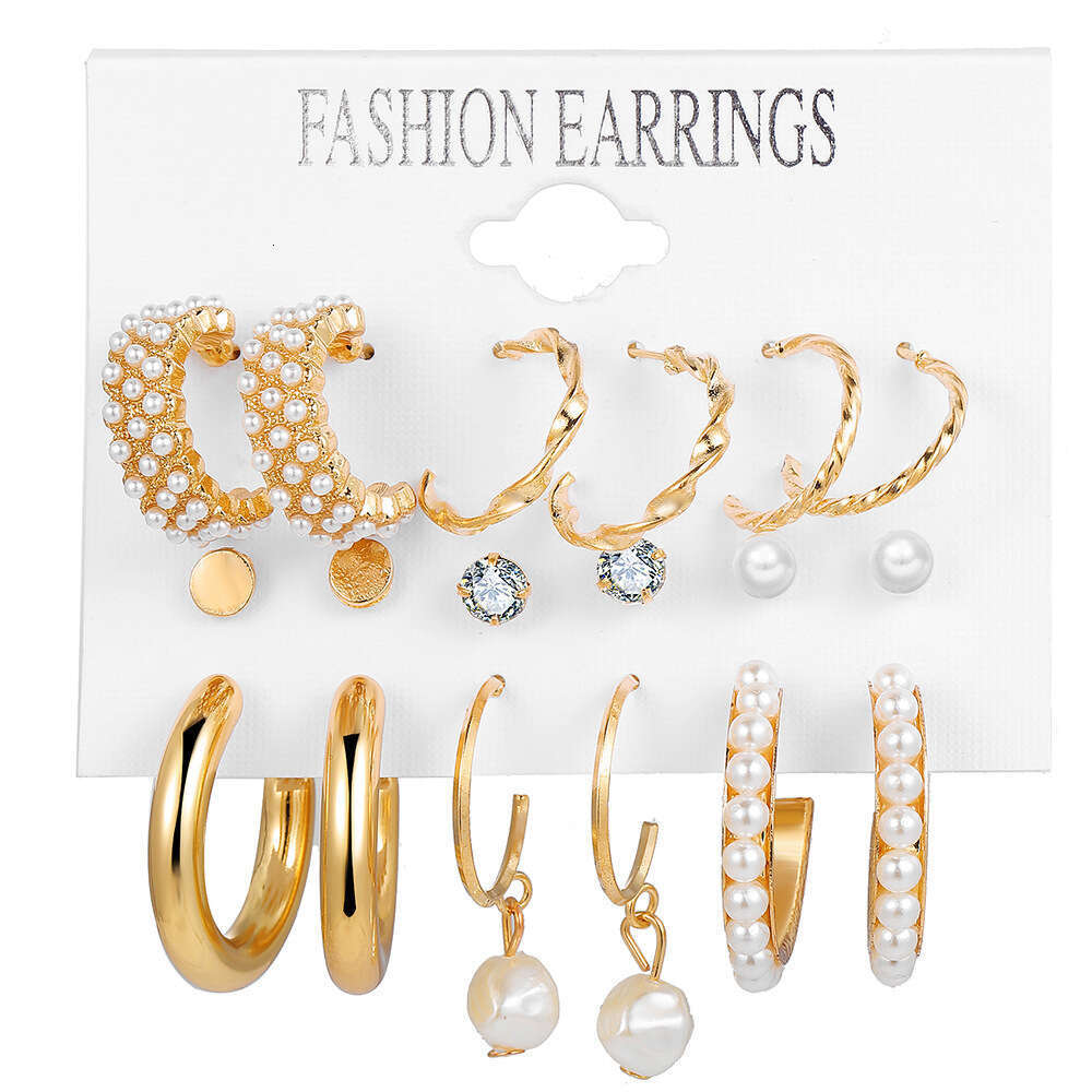 creative french retro gold earring set european and american cross border new style with pearl inlaid womens earrings