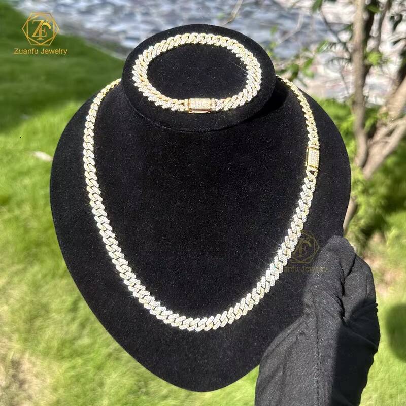 Wholesale 8MM 20 Inches Hip Hop Vvs Diamond Necklace 8inches Bracelet 925 Silver Iced Out 2 Rows Cuban Link Moissanite Chain