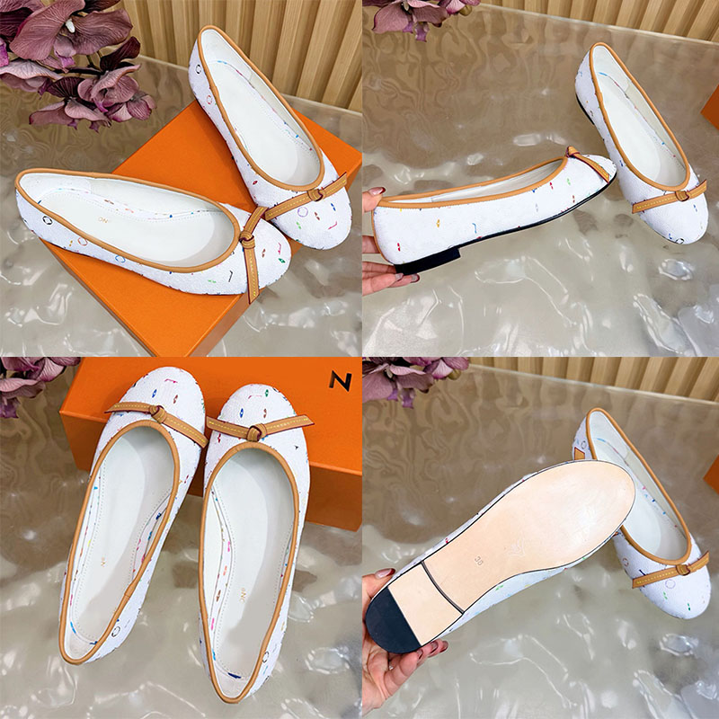 1AJQV NEW x TM Darling Ballerina fashion Multicolore canvas round toe ballet pump supple natural leather bow versatile easy to wear Ladies Perfect Ballet Shoes