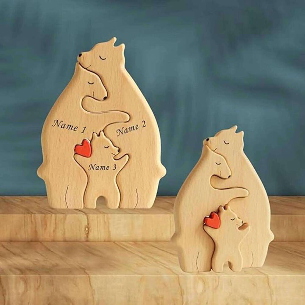 Bear Theme Art Wooden Sculpture DIY Cute Family Member of Bears Puzzle Home Desktop Decor Mothers Day Gift S260204