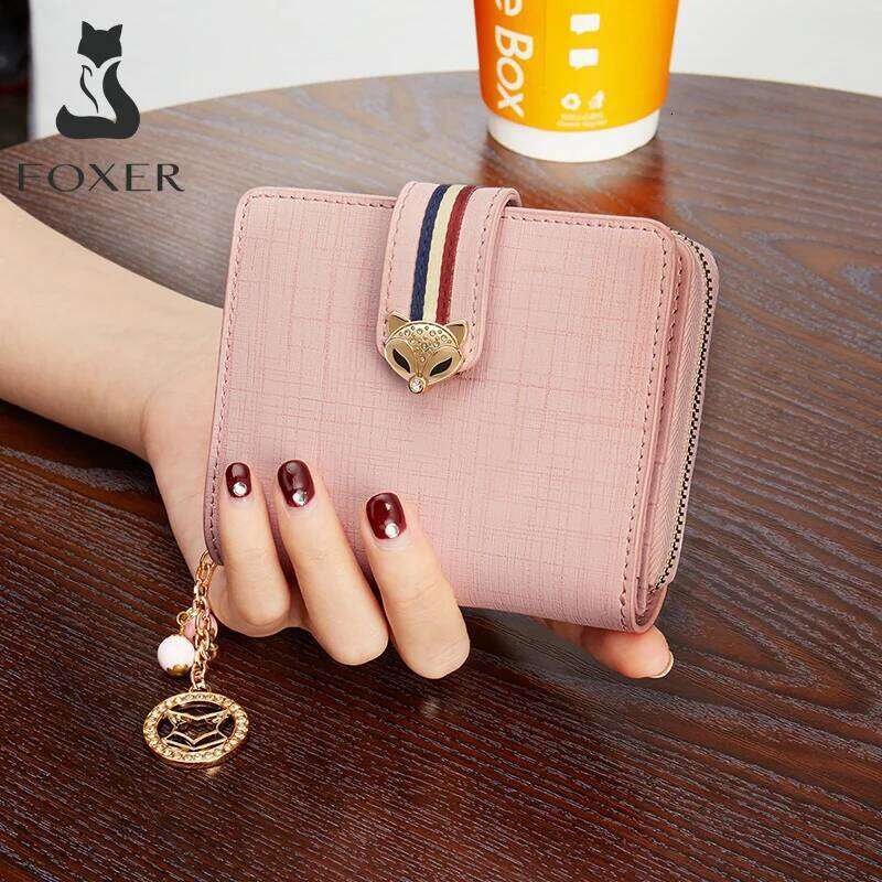 FOXER Card Holder Split Leather Women Coin Purse Lady Zipper Wallet High Quality Cute Short Wallets With Pendant Z260205