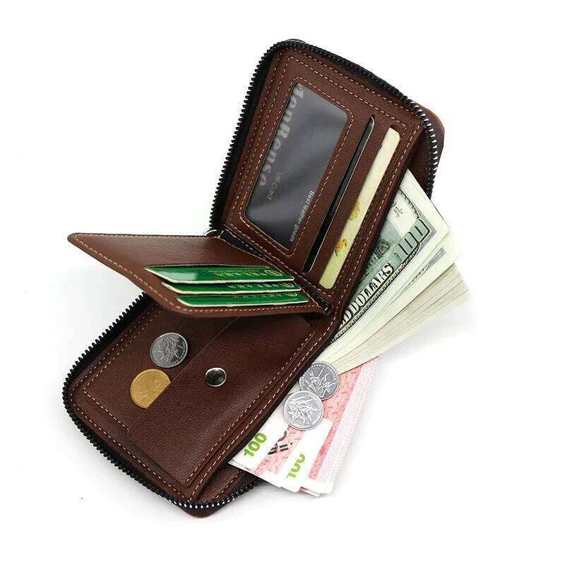 Short Small Zipper Wallet for Men Male Vintage Fashion Casual PU Leather Card Holder With Coin Pocket Coffee Black Brown Z260205