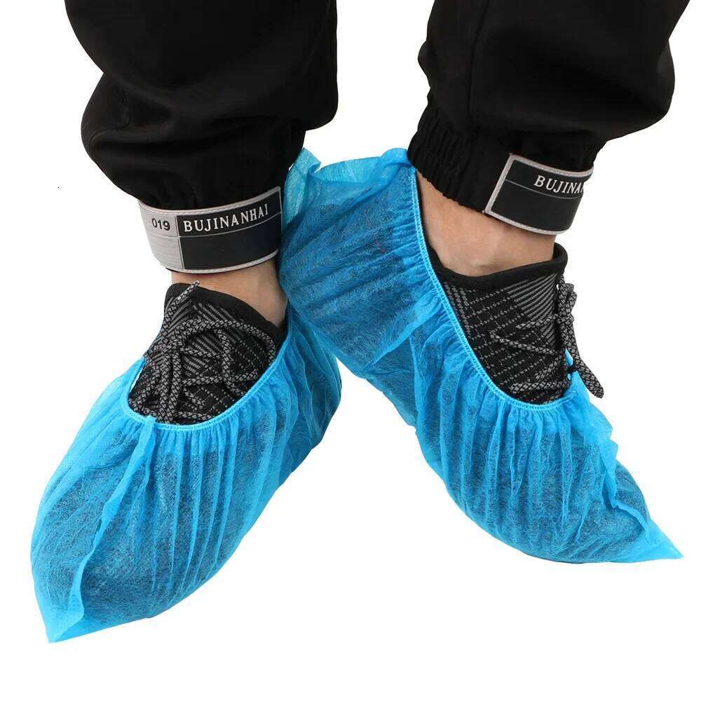 100PCS Disposable Non-Woven Fabric Overshoes Anti-Slip Shoe Dust Covers Elastic Band S260204
