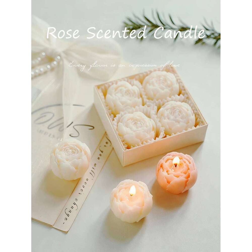 5-Color Rose Scented Candles Set of 4 Box, Smokeless Decorative Candles, Atmosphere Enhancer, Valentine's Day Decor & Gift S260204