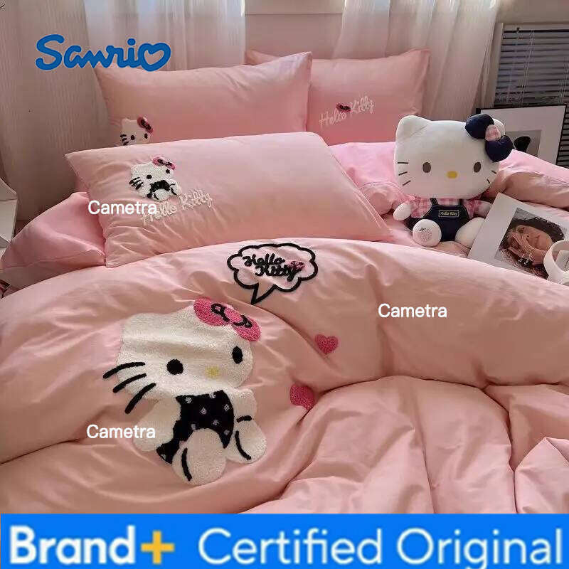 Sanrio Pure Cotton Cartoon Kitty Set Four-Piece Girl'S Bedding Quilt Cover Sheet Pillowcase Home Textile H26020511