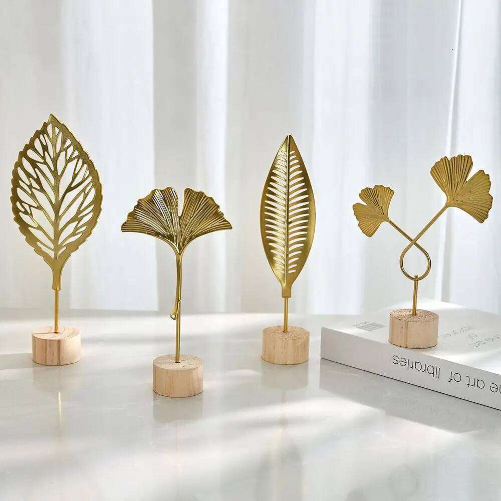 Ginkgo Leaf Wrought Iron Ornaments Home Decoration Office Desktop Crafts Miniature Figurines Creative Luxury Ornament S260204