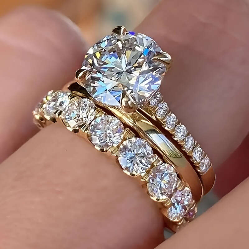 Zirconia Jewelry Trio Elegant Diamond-Set Ring Wedding Party Ring